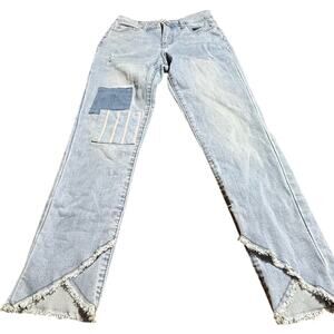 Trendy Light Blue Frayed Hem Women's Jeans